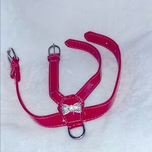NWoT ♥️Red Leather Like Dog Harness with 💎Rhinestone Bow.